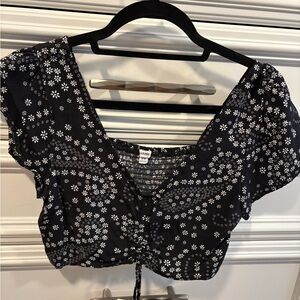 Garage Black and White Floral Crop Top